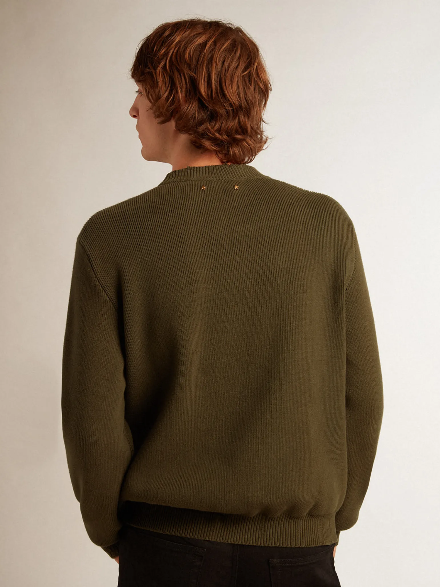 Clearance Pulôver masculino de gola redonda de algodão verde-militar Malhas