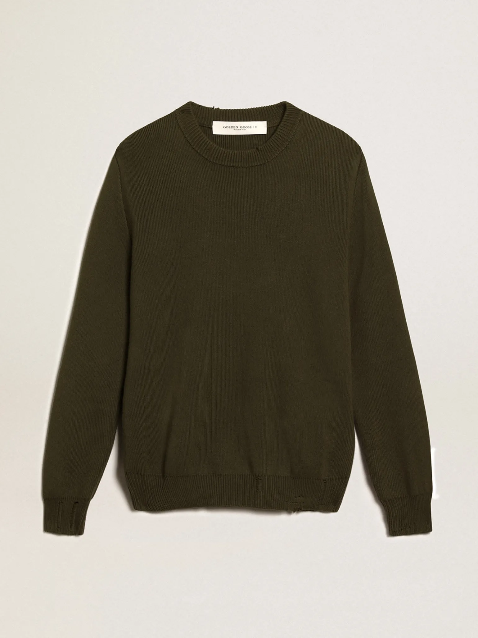 Clearance Pulôver masculino de gola redonda de algodão verde-militar Malhas
