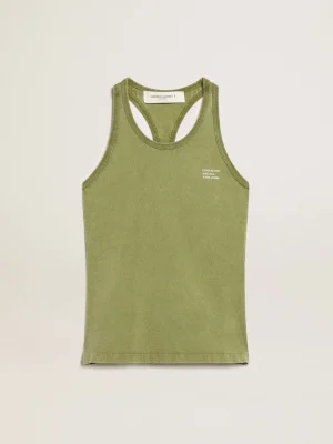 Cheap Regata cor de pesto com escrita branca na frente MULHER Camisetas