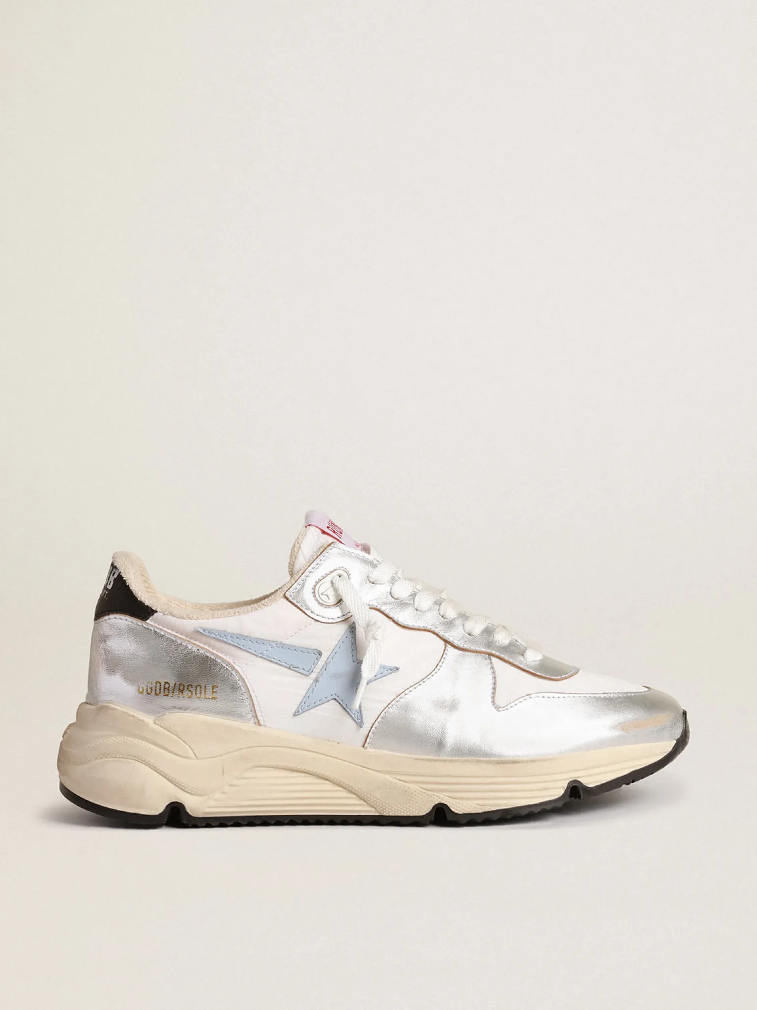 Sale Running Sole de náilon e couro metálico prateado com estrela azul MULHER Running Sole