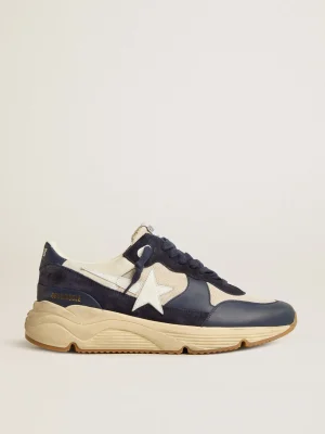 Flash Sale Running Sole de tela creme e couro azul com estrela de couro branca Running Sole