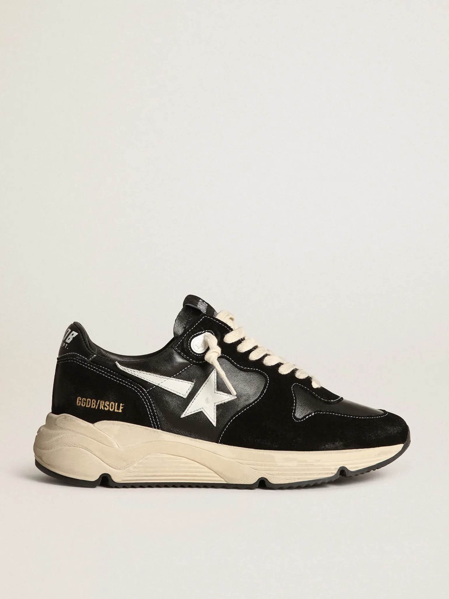 New Running Sole Masculino de napa e suede pretos com estrela branca Running Sole