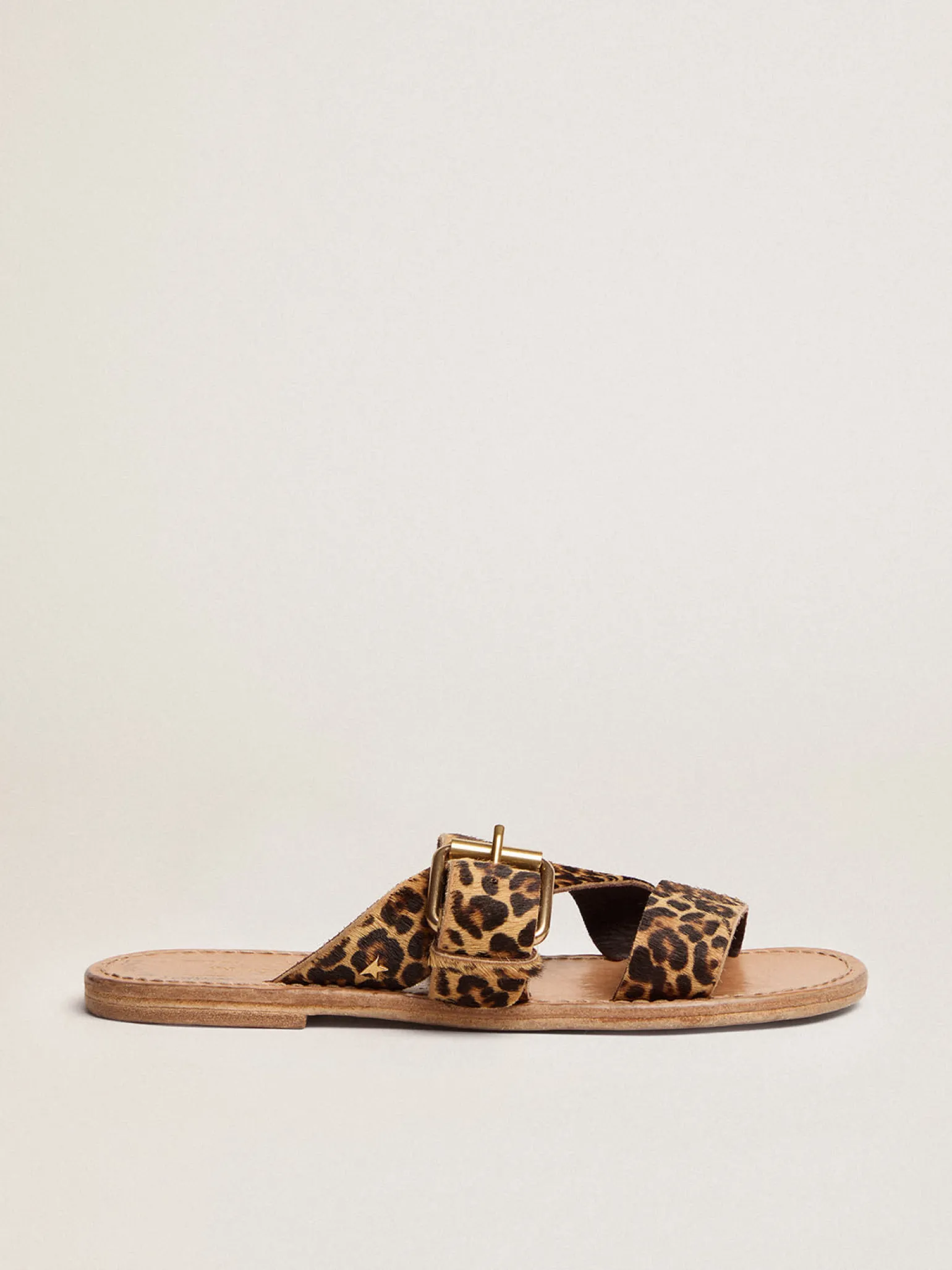 Hot Sandália rasteira Feminina de couro cavalinho com estampa de leopardo MULHER Sapatos | Beachwear