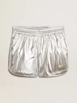 Discount Short de corrida masculino de tecido prateado Jeans e calças