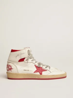 Store Sky-Star feminino de napa branca com estrela e talão vermelhos MULHER Sky-Star