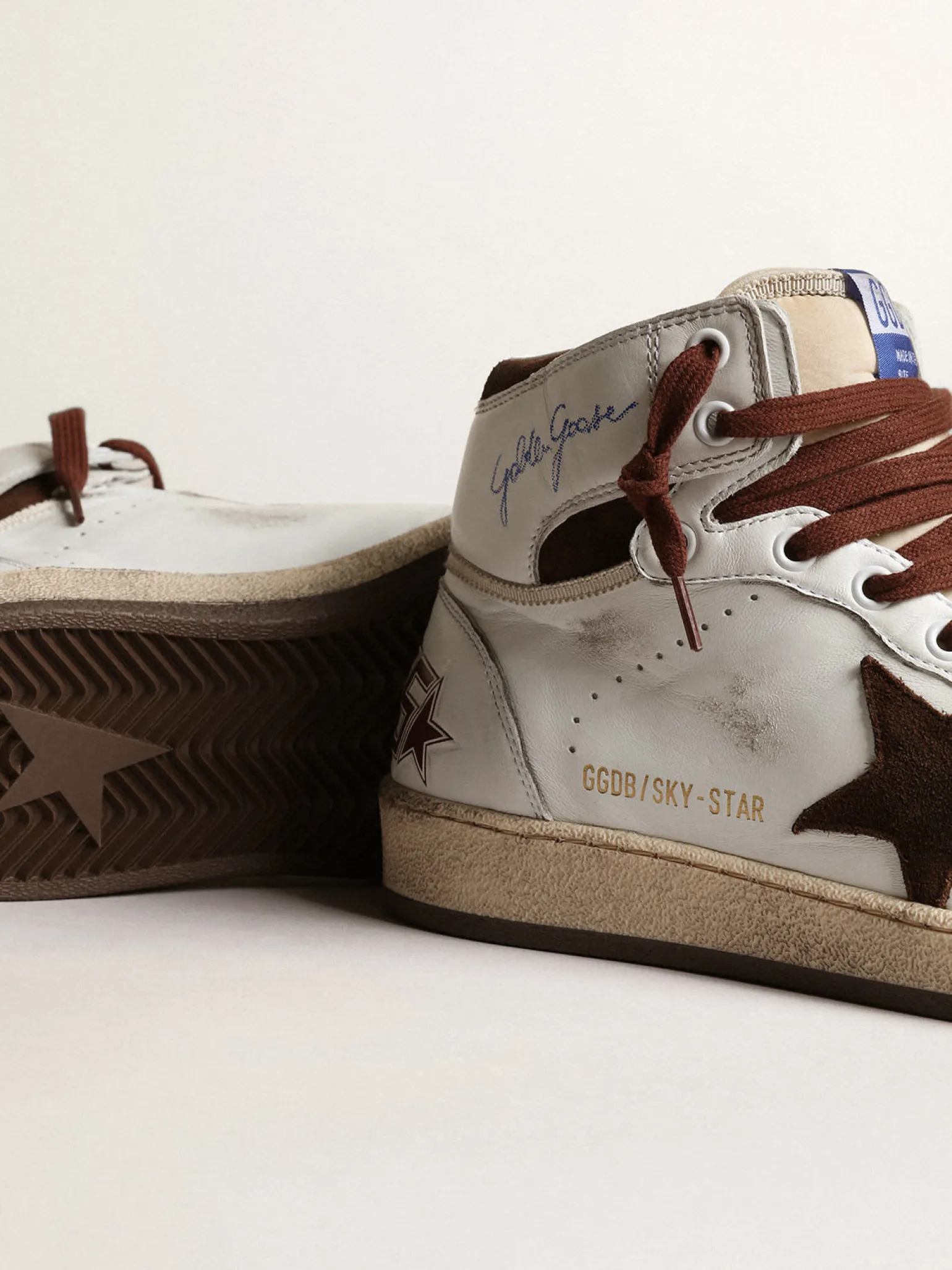 Hot Sky-Star Feminino de napa branca com estrela de suede chocolate MULHER Sky-Star