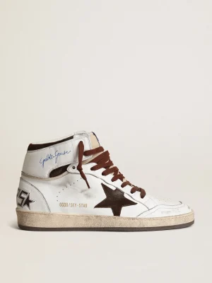 Sale Sky-Star Masculino de napa branca com estrela de suede chocolate Sky-Star
