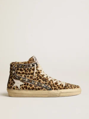 Shop Slide Feminino LAB de couro cavalinho animal print com lista de couro e tachas MULHER Slide