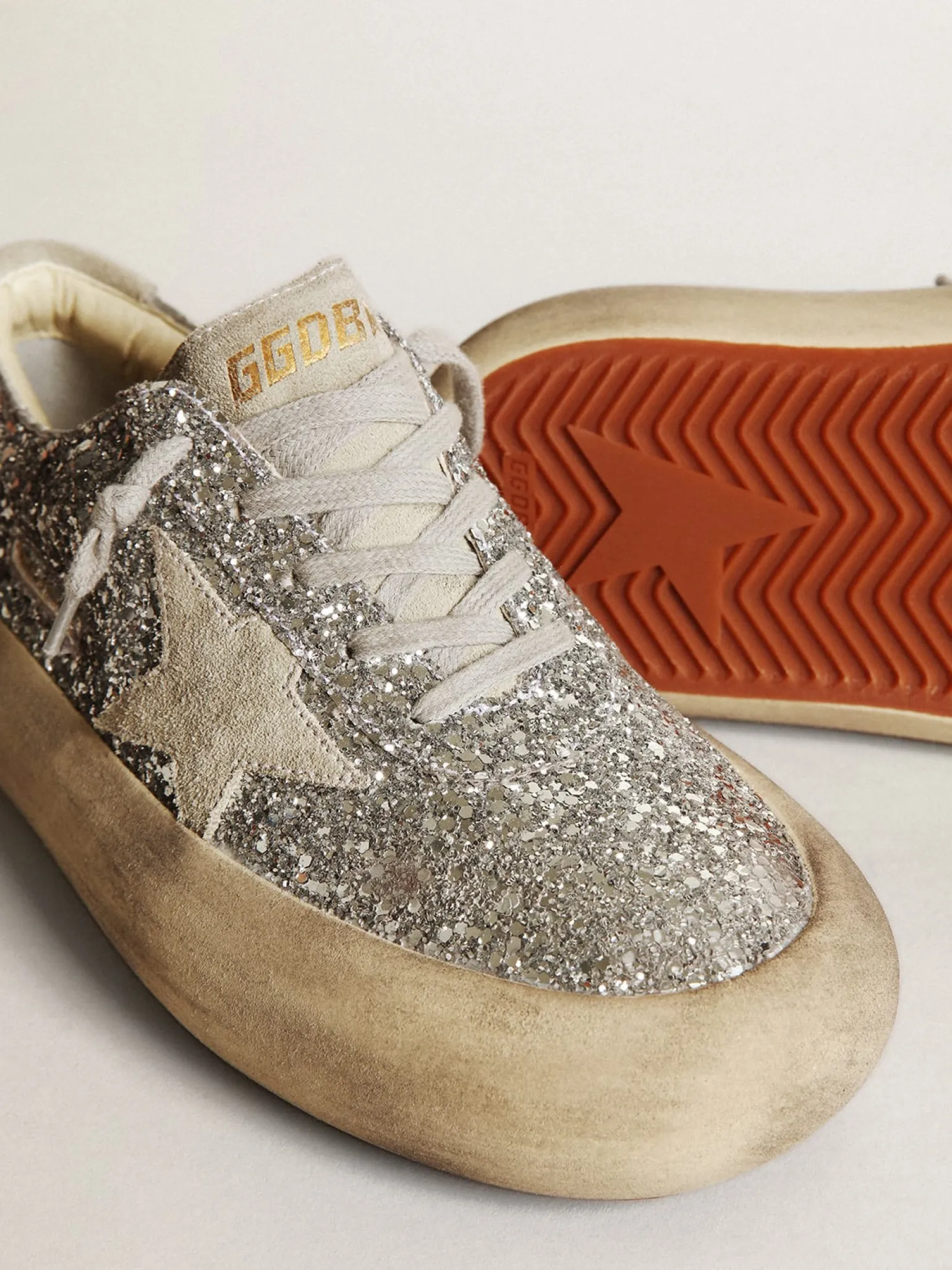 Store Space-Star feminino em glitter prateado com estrela cinza gelo MULHER Space-Star
