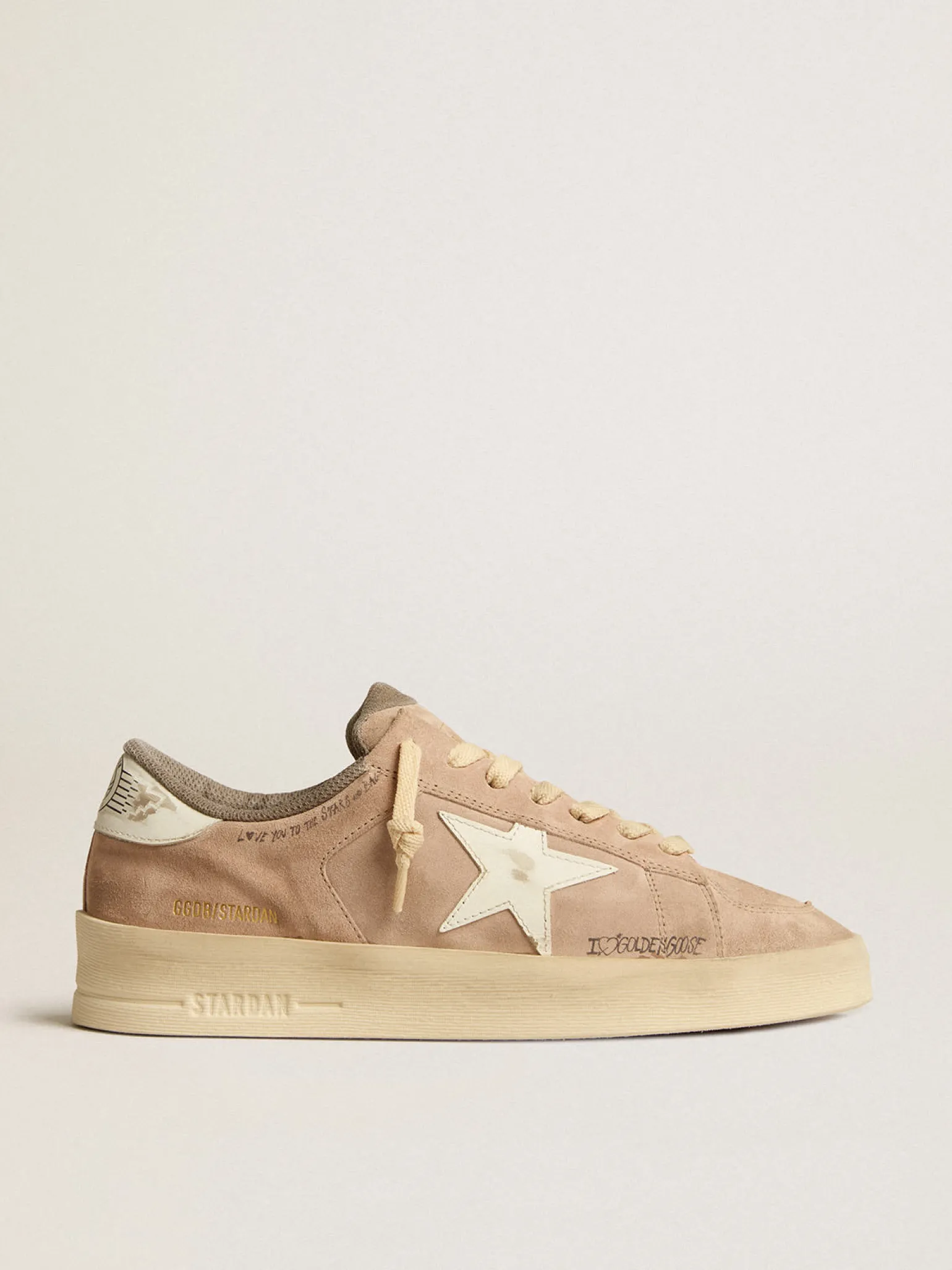 Cheap Stardan de suede rosa antigo com estrela e talão de couro branco MULHER Stardan