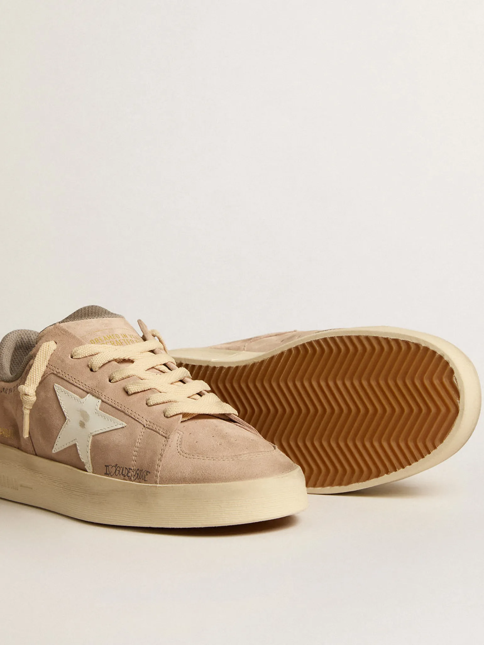 Cheap Stardan de suede rosa antigo com estrela e talão de couro branco MULHER Stardan