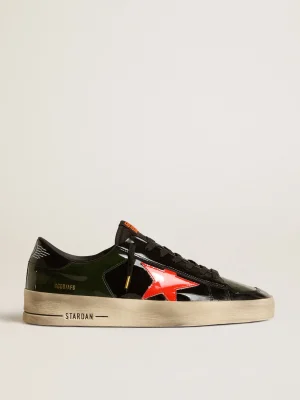 Store Stardan Masculino de couro envernizado preto e verde com estrela laranja Stardan