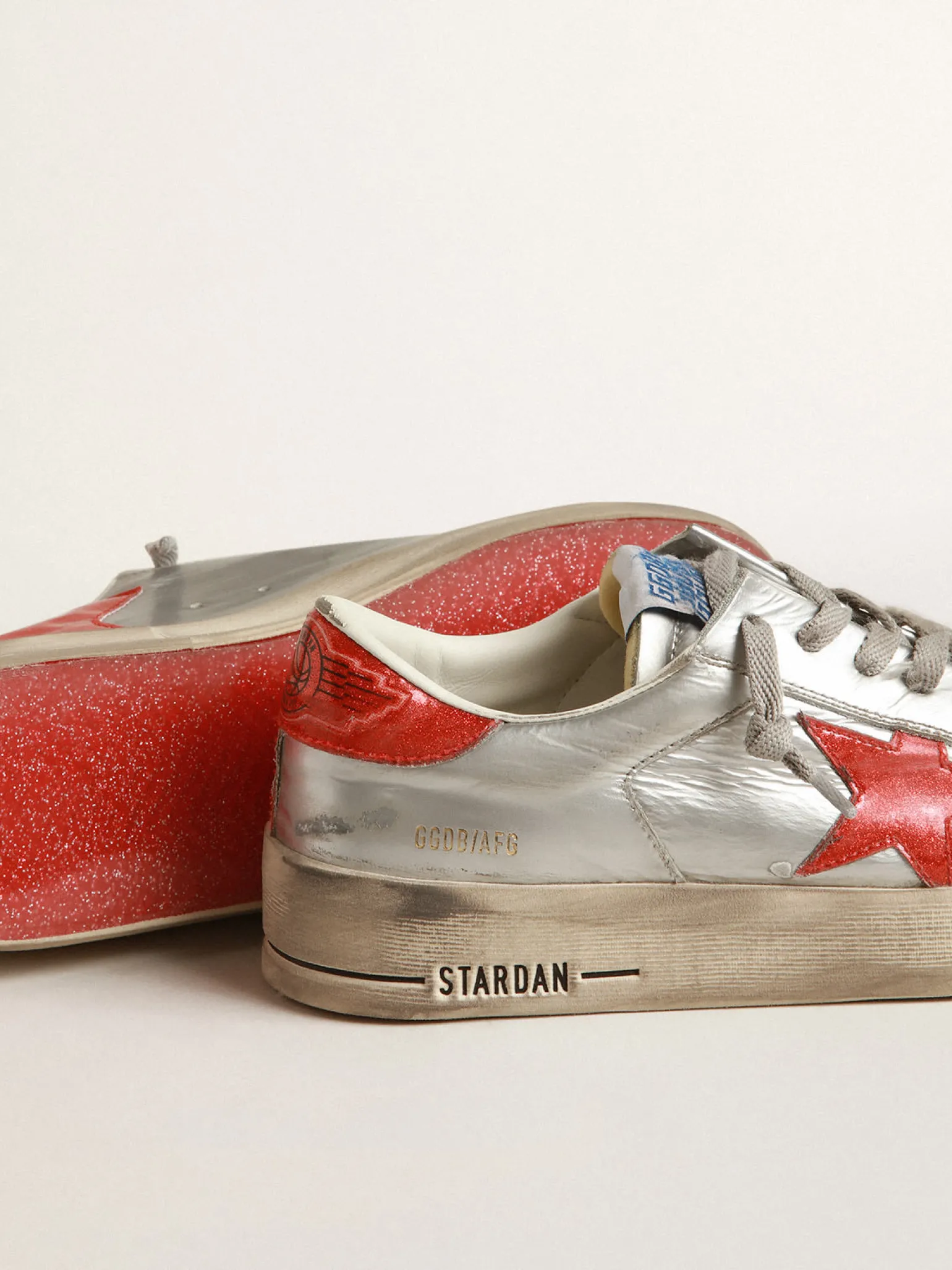 Cheap Stardan Masculino de couro metálico, inserções de glitter vermelho Stardan