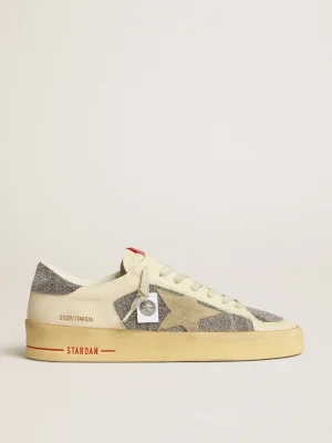 Sale Stardan Masculino de suede com estrela cor de areia e inserções de cristais prateados Stardan