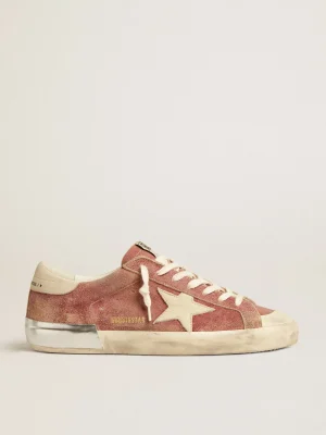Store Super-Star de couro vermelho com estrela e talão de nubuk na cor creme Super-Star