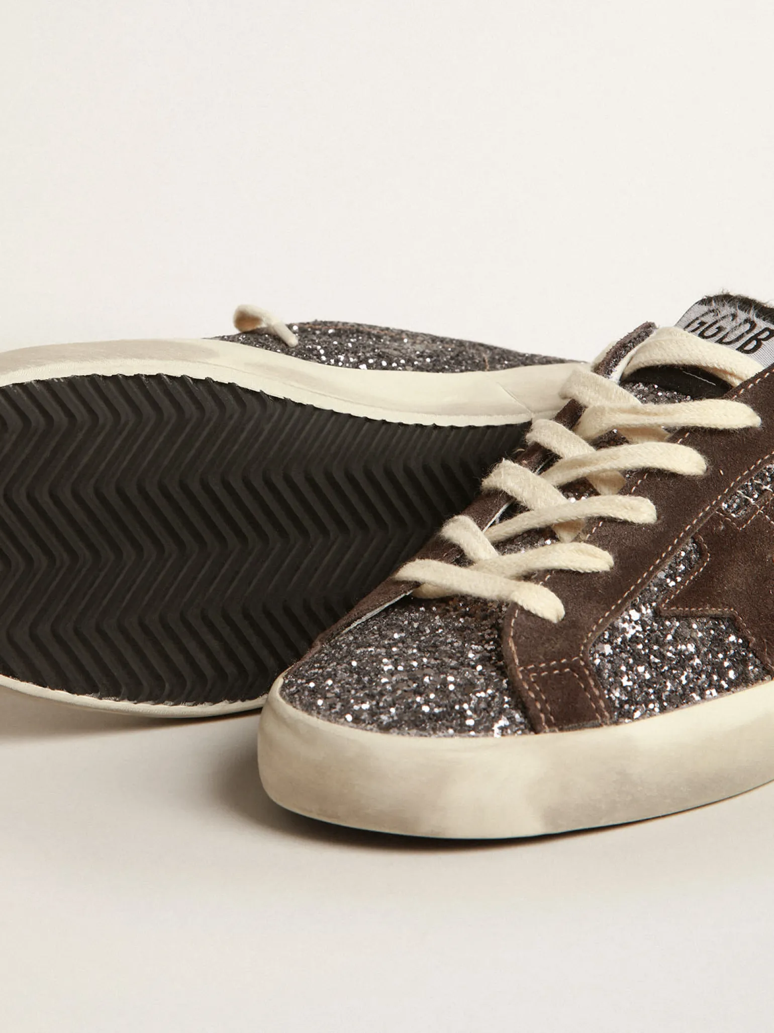 Best Sale Super-Star de glitter com estrela marrom e talão lilás MULHER Super-Star