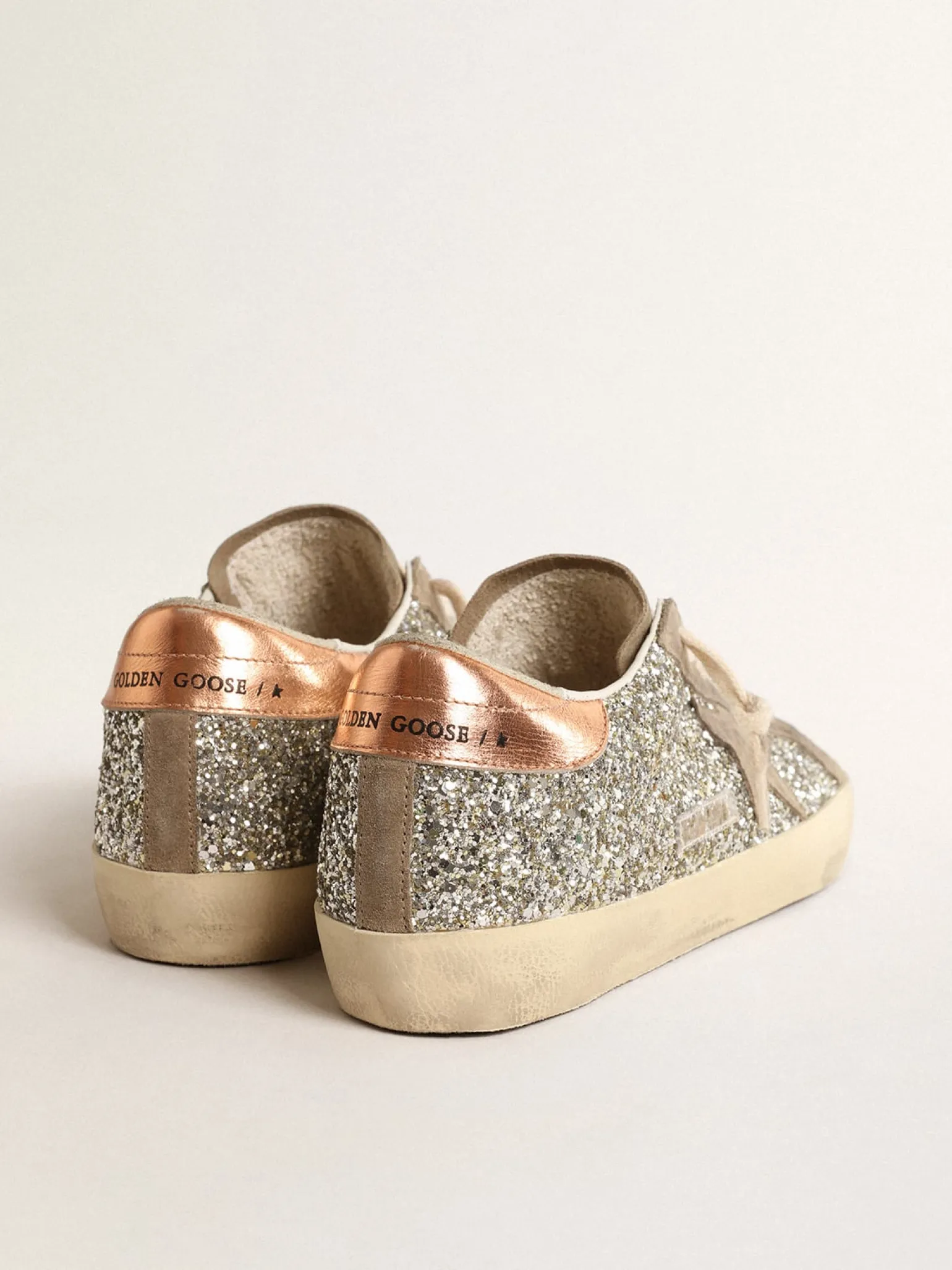 Cheap Super-Star de glitter platina com estrela de suede havana-rosado MULHER Super-Star