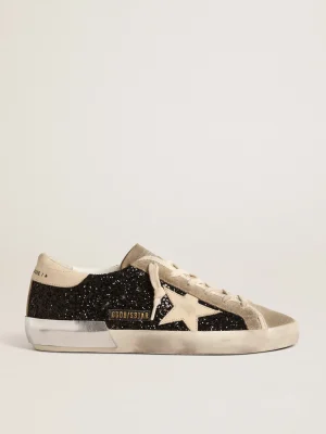 Flash Sale Super-Star de glitter preto com estrela creme e inserções de suede MULHER Super-Star
