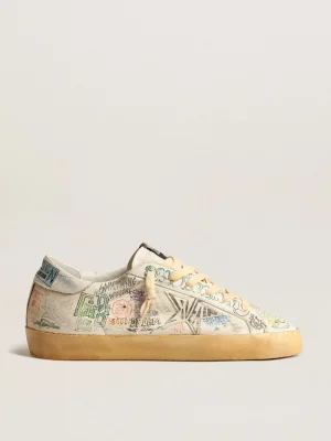 Outlet Super-Star de napa branca com grafites multicoloridos all-over Super-Star
