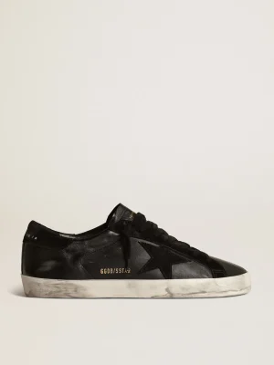 Cheap Super-Star de napa preta com estrela e talão de suede preto Super-Star