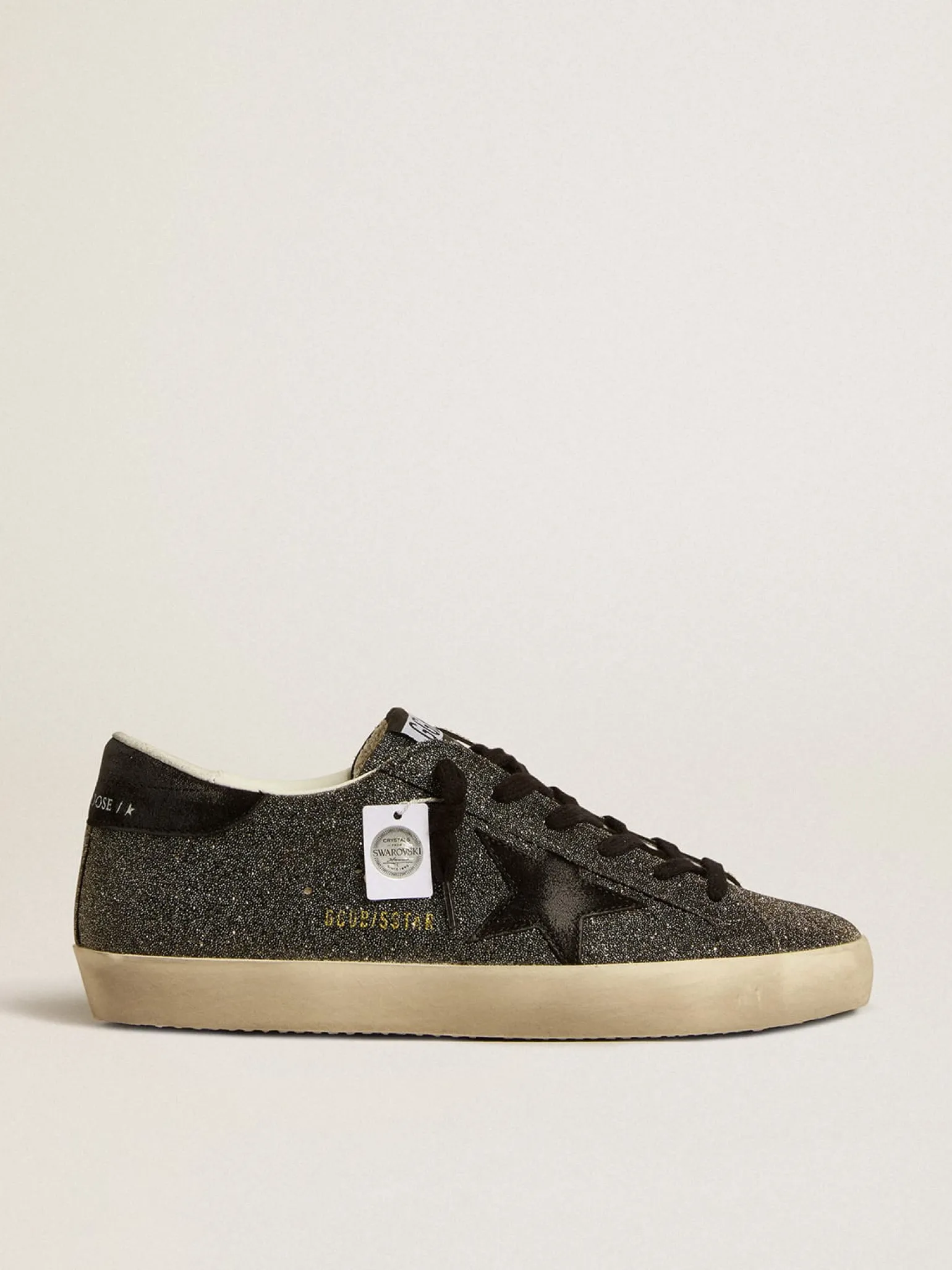 Online Super-Star Feminino com cristais Swarovski pretos com estrela de suede preto MULHER Super-Star