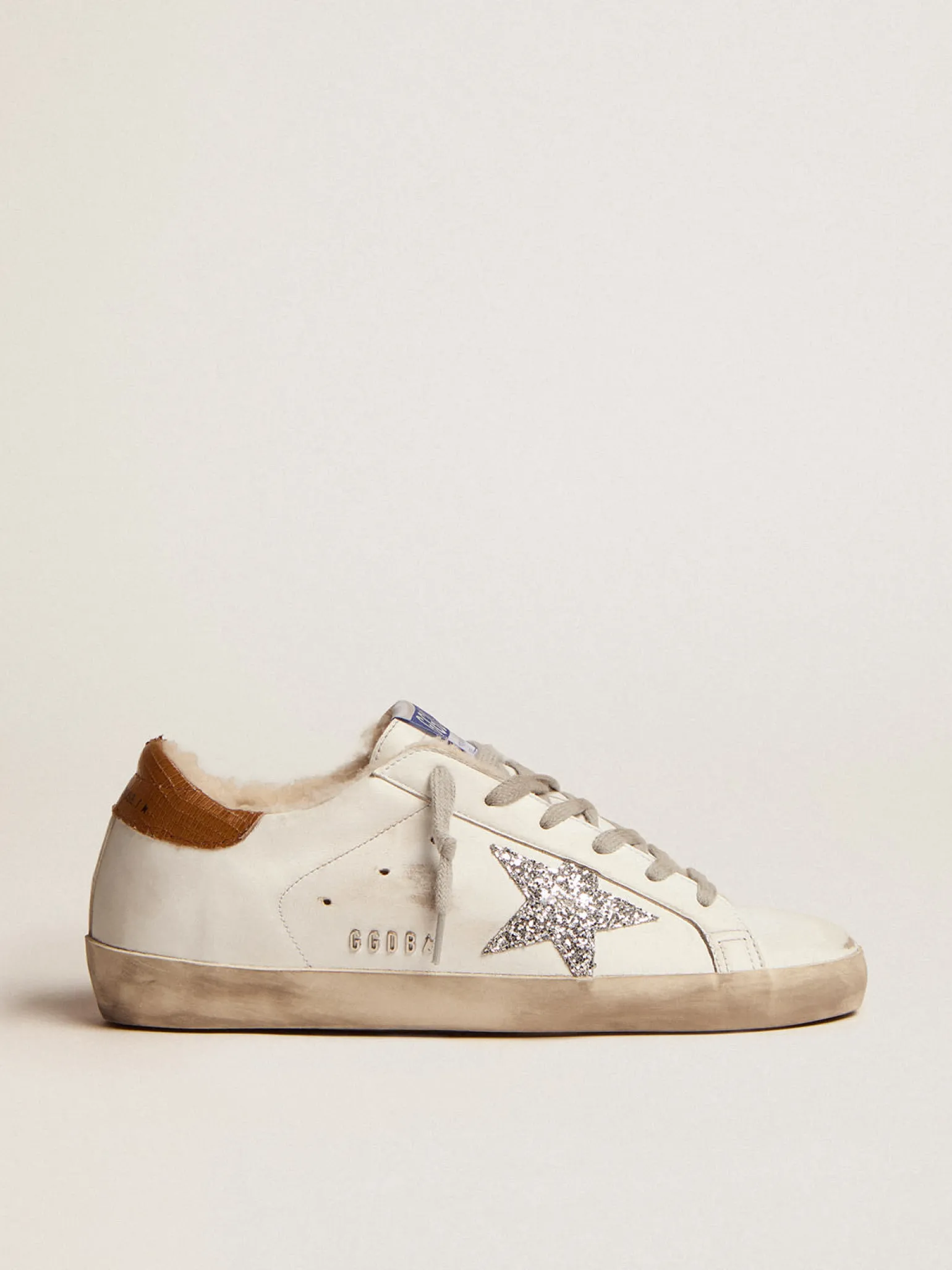 Discount Super-Star feminino com forro de shearling e estrela de glitter prateado MULHER Super-Star