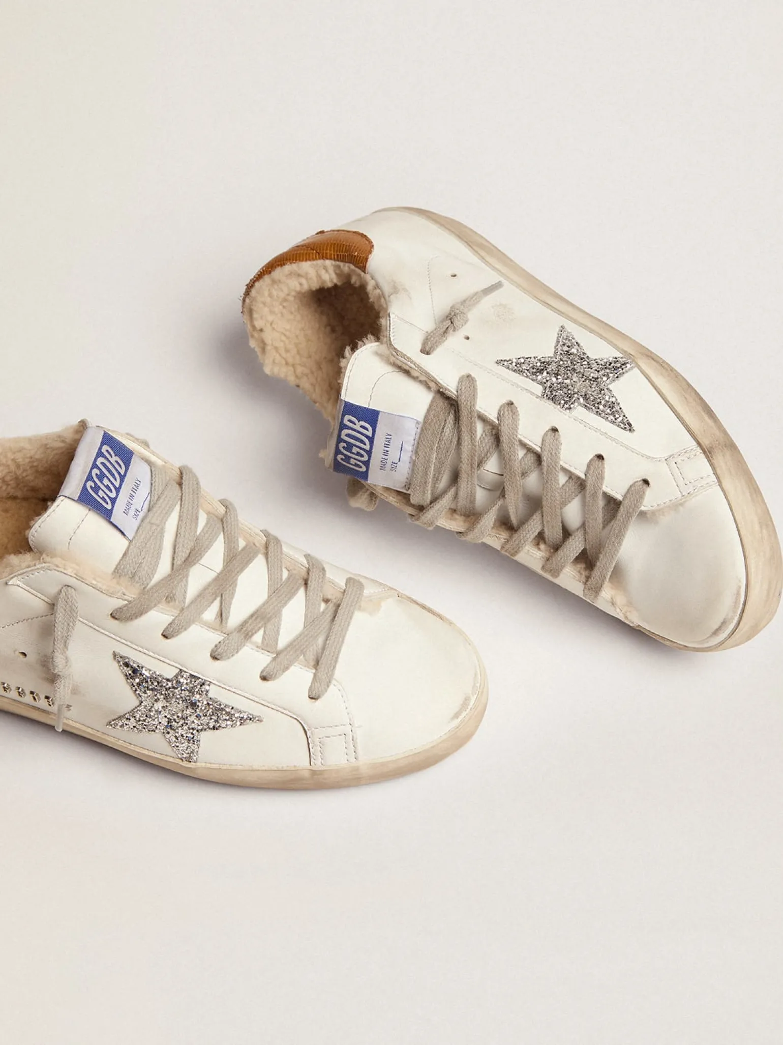Discount Super-Star feminino com forro de shearling e estrela de glitter prateado MULHER Super-Star