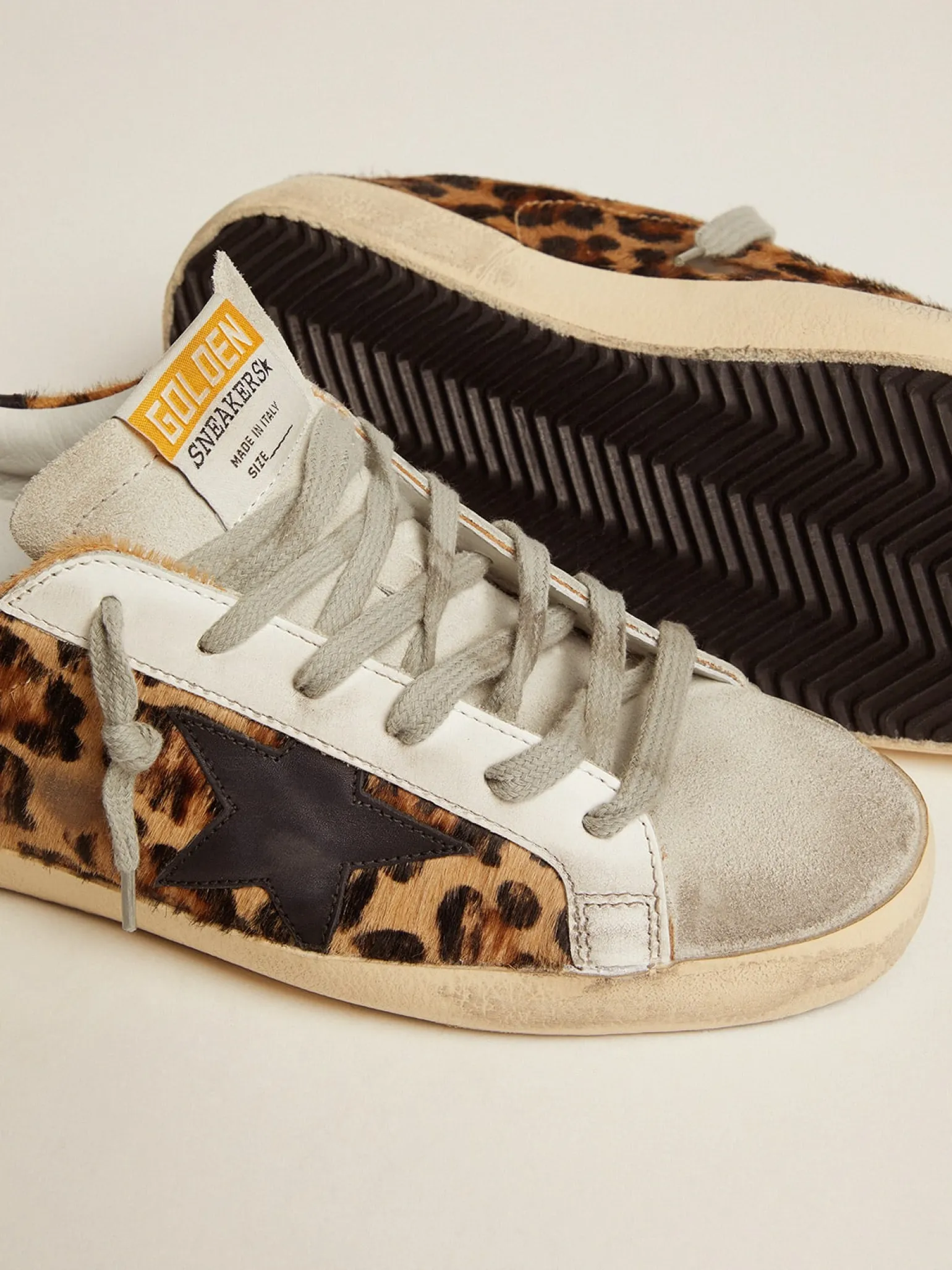 New Super-Star feminino de couro com estampa de leopardo MULHER Super-Star
