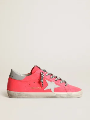 Fashion Super-Star feminino de suede cor de lagosta fluorescente com estrela MULHER Super-Star