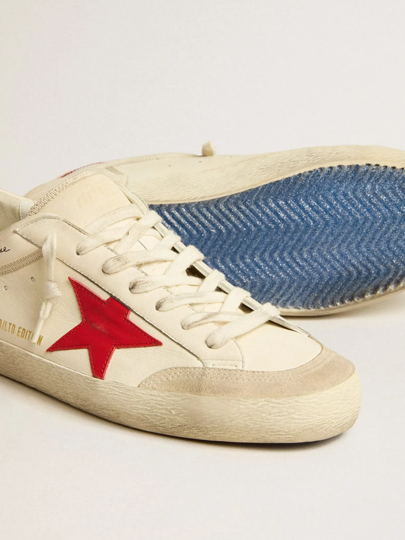 Sale Super-Star LTD de napa com estrela de couro vermelho e biqueira de suede perolado Super-Star