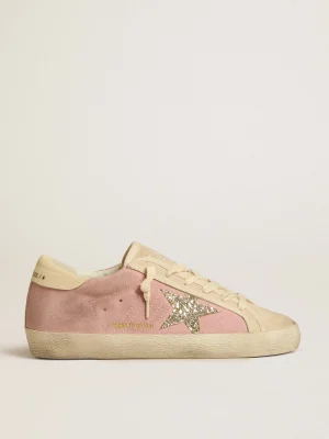 New Super-Star LTD de suede rosa e pérola com estrela de glitter platinado MULHER Super-Star