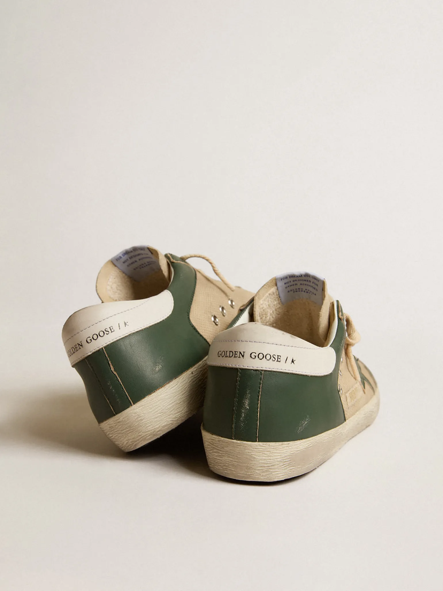 Cheap Super-Star LTD de tela creme e napa verde com estrela de napa Super-Star