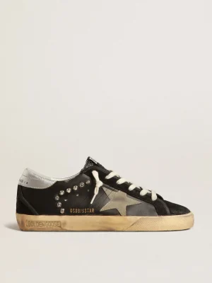 Sale Super-Star Masculino de couro e suede pretos com tachas prateadas Super-Star