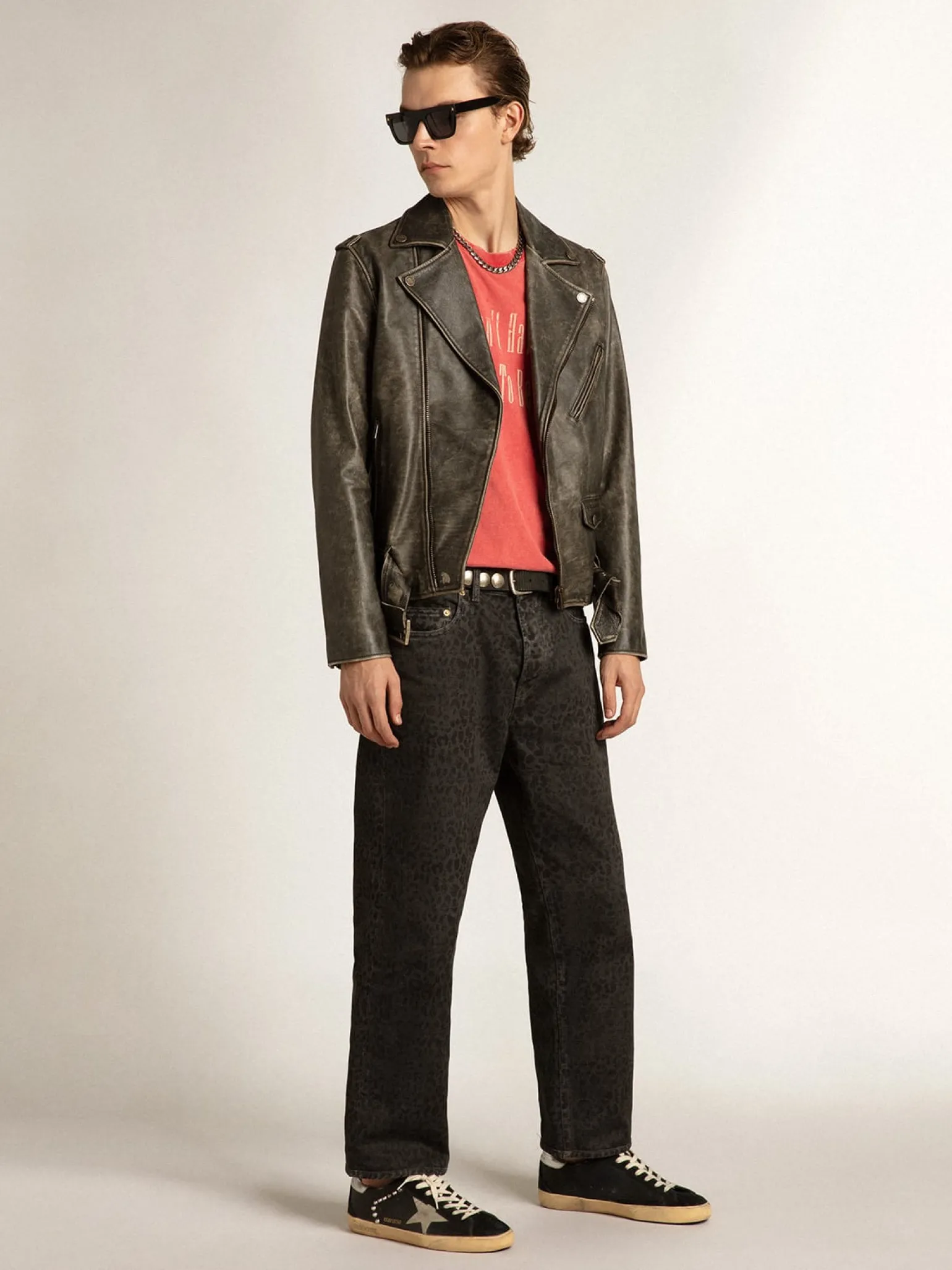 Sale Super-Star Masculino de couro e suede pretos com tachas prateadas Super-Star