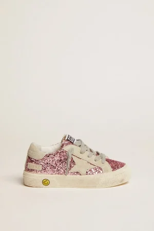 Fashion Tênis May de glitter rosa com estrela e talão de suede cinza gelo Meninas pequenas (1-3 anos)