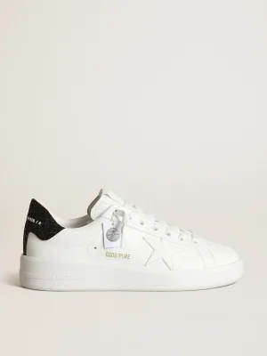 Shop Tênis Purestar de couro branco com estrela tom sobre tom e talão com cristais Swarovski pretos MULHER Purestar