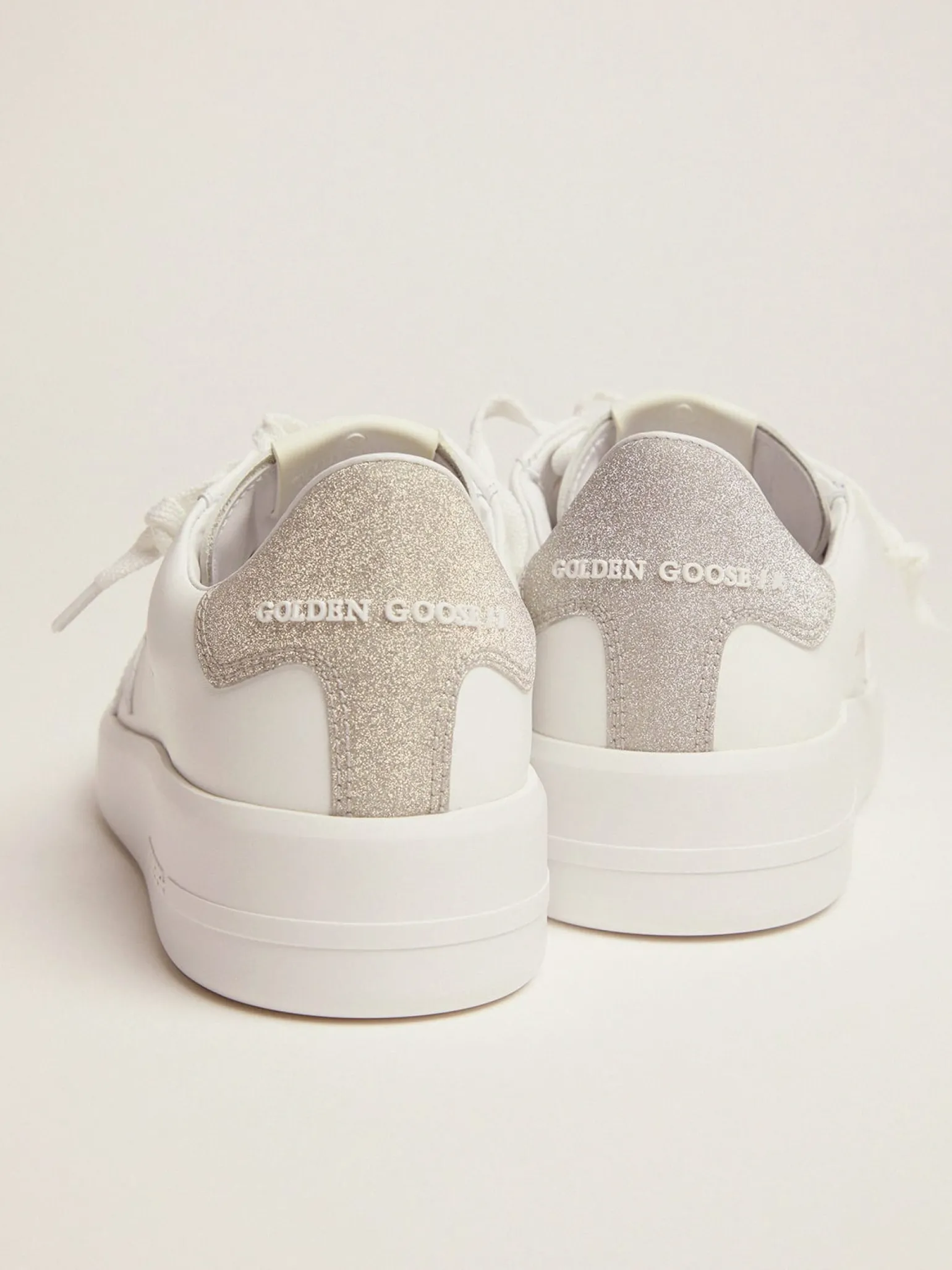 Flash Sale Tênis Purestar de couro branco e talão com glitter champanhe MULHER Purestar