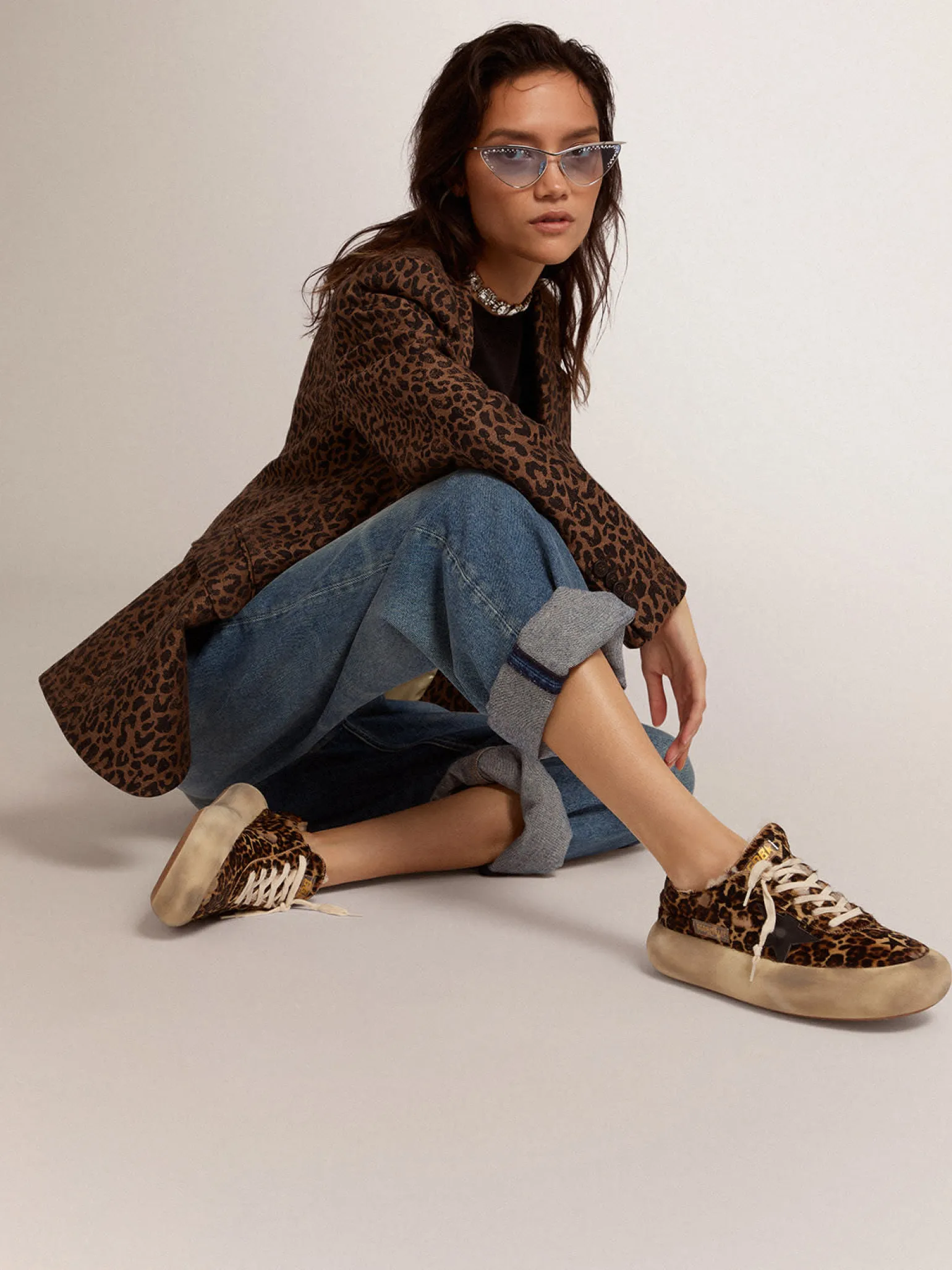 Cheap Tênis Space-Star de couro cavalinho com estampa animal print e forro de shearling MULHER Space-Star