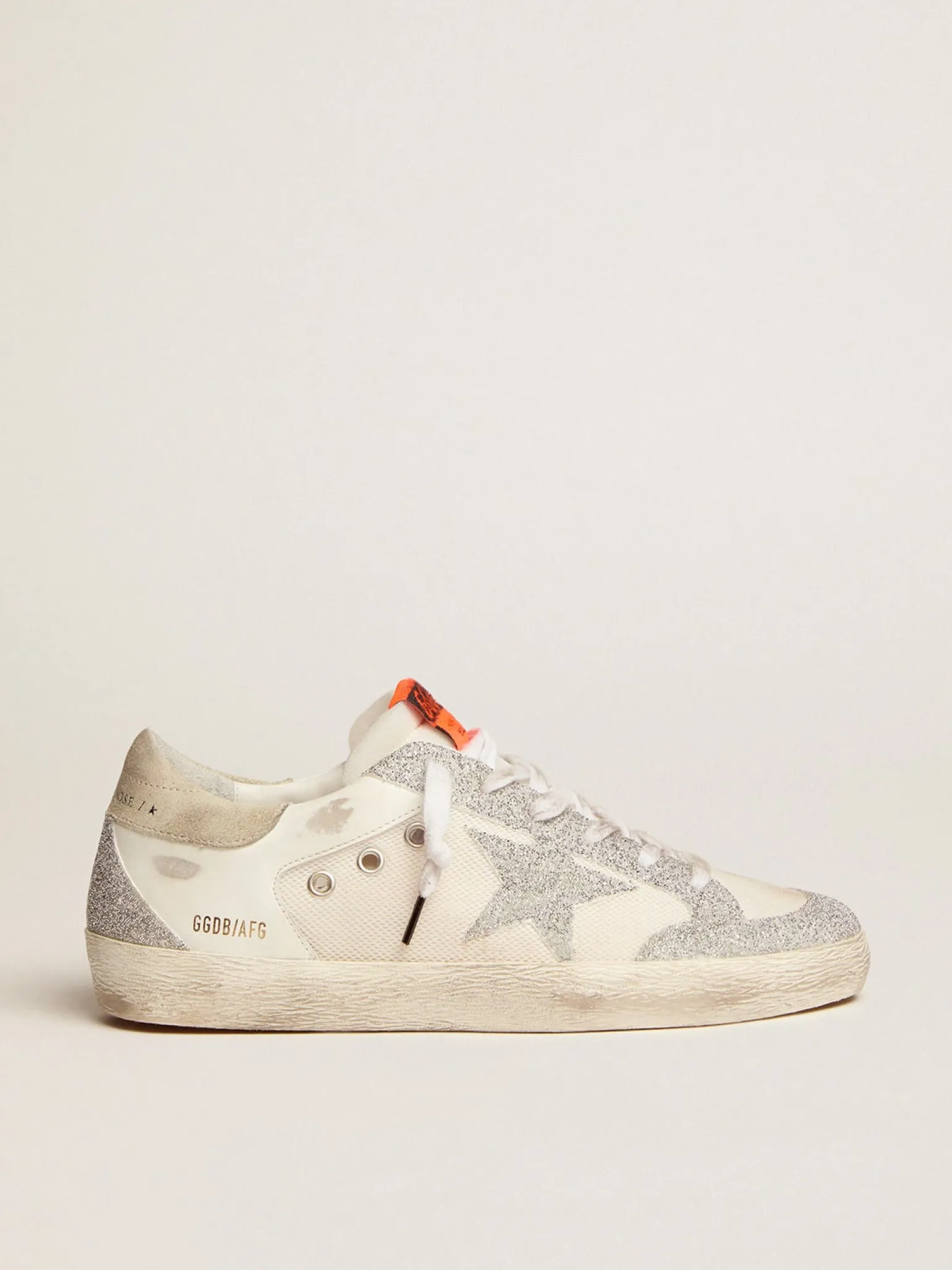 Fashion Tênis Super-Star LTD de couro e tela brancos com estrela e inserções com microcristais prateados MULHER Super-Star