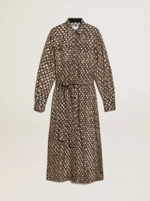 Outlet Vestido chemise feminino com estampa animal print e fio coupé dourado MULHER Vestidos e macacões