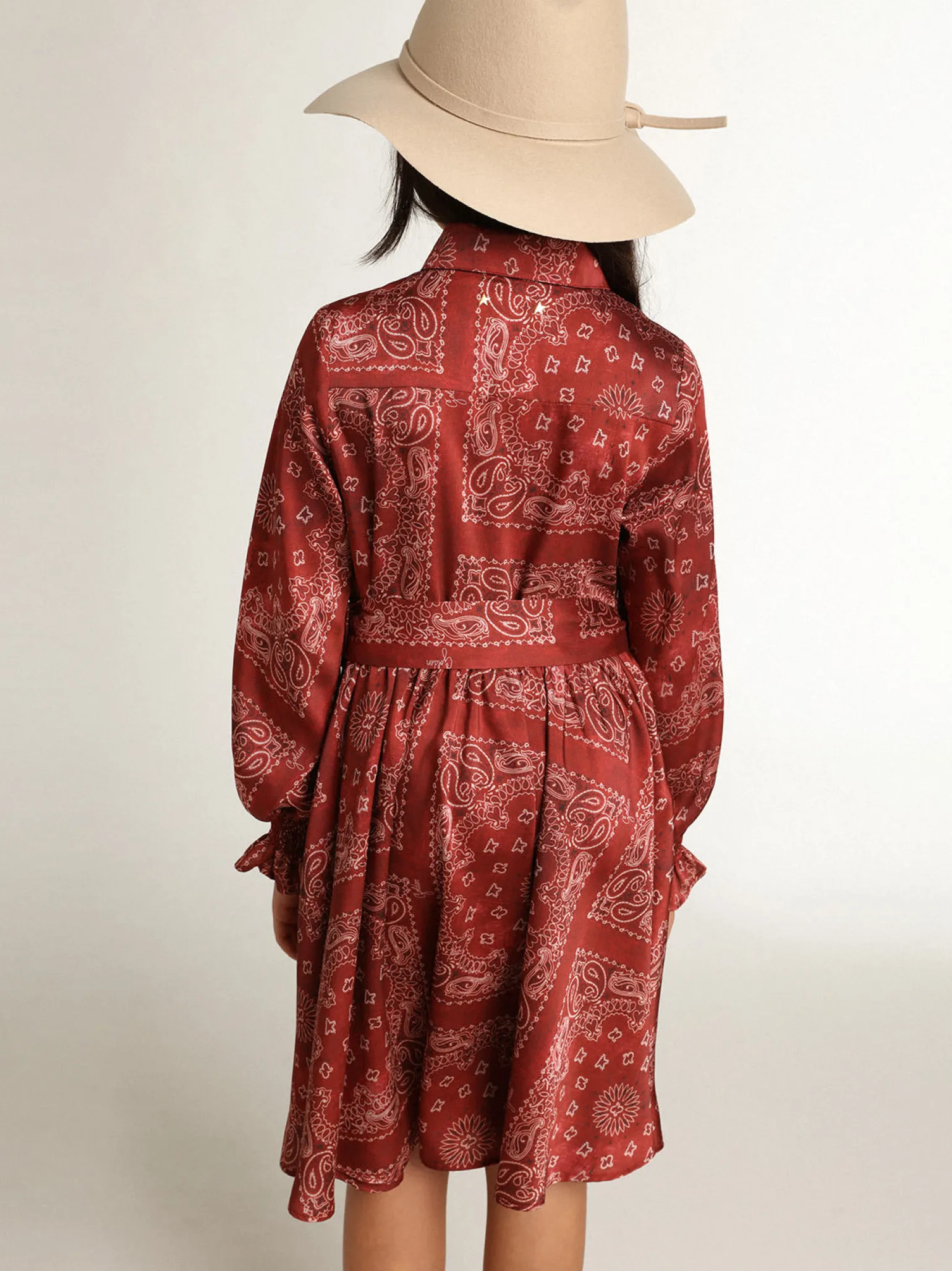 Sale Vestido chemise infantil feminino bordô com estampa caxemira Roupas de cima (4-12 years)