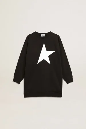 Discount Vestido de moletom infantil feminino preto com estrela branca Roupas de cima (4-12 years)
