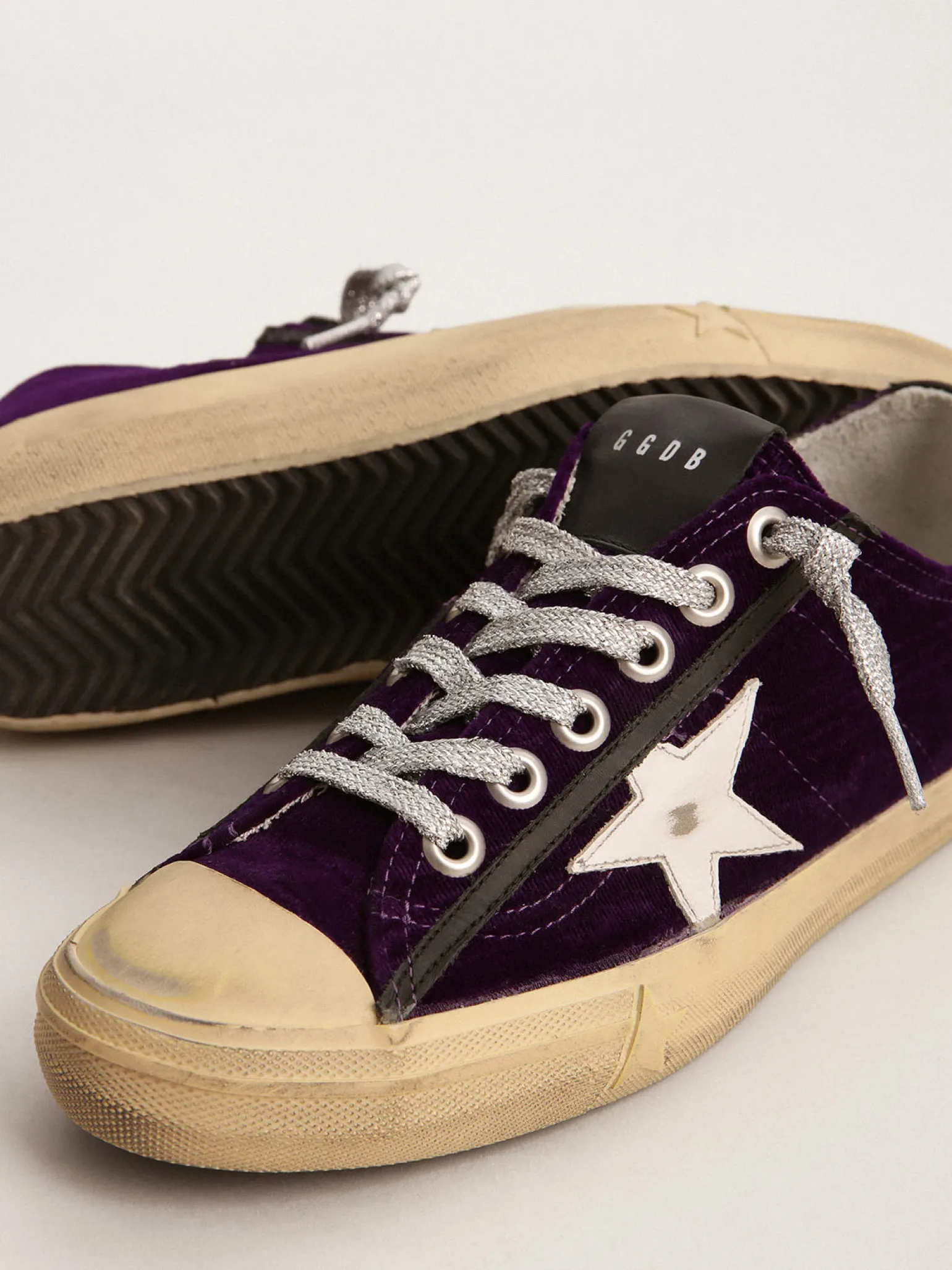 Cheap V-Star Feminino LTD de veludo roxo com estrela de couro branco MULHER V-Star