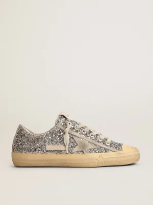 Fashion V-Star LTD feminino em glitter prateado com estrela de suede cinza gelo MULHER V-Star