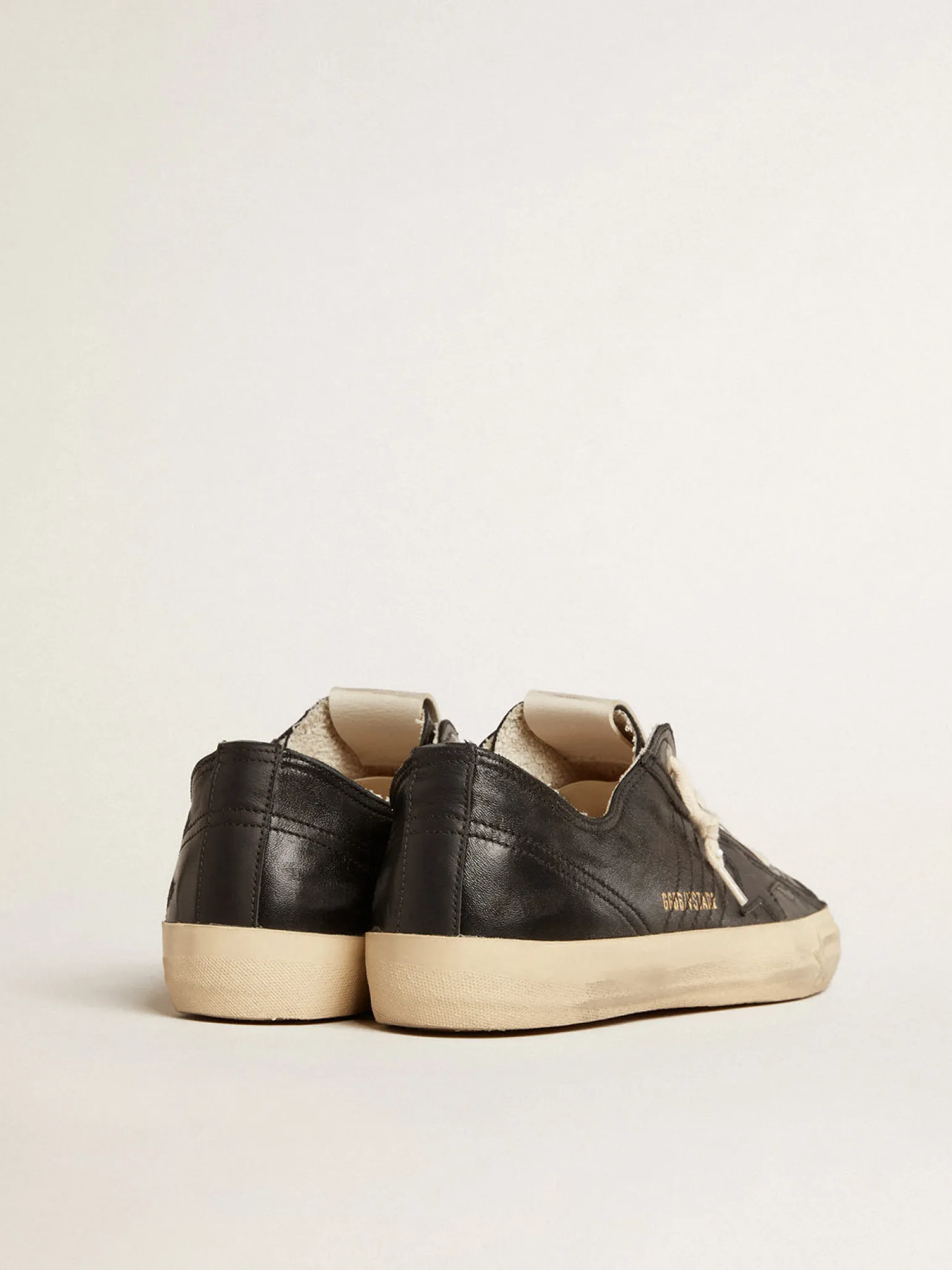 Flash Sale V-Star Masculino de napa preta com estrela de couro preto V-Star