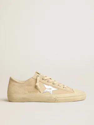 Sale V-Star Masculino de suede pérola com estrela de couro metálico prateado V-Star