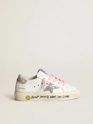 Store Young May com estrela de glitter prateado e talão estampa de leopardo Meninas (4-10 anos)