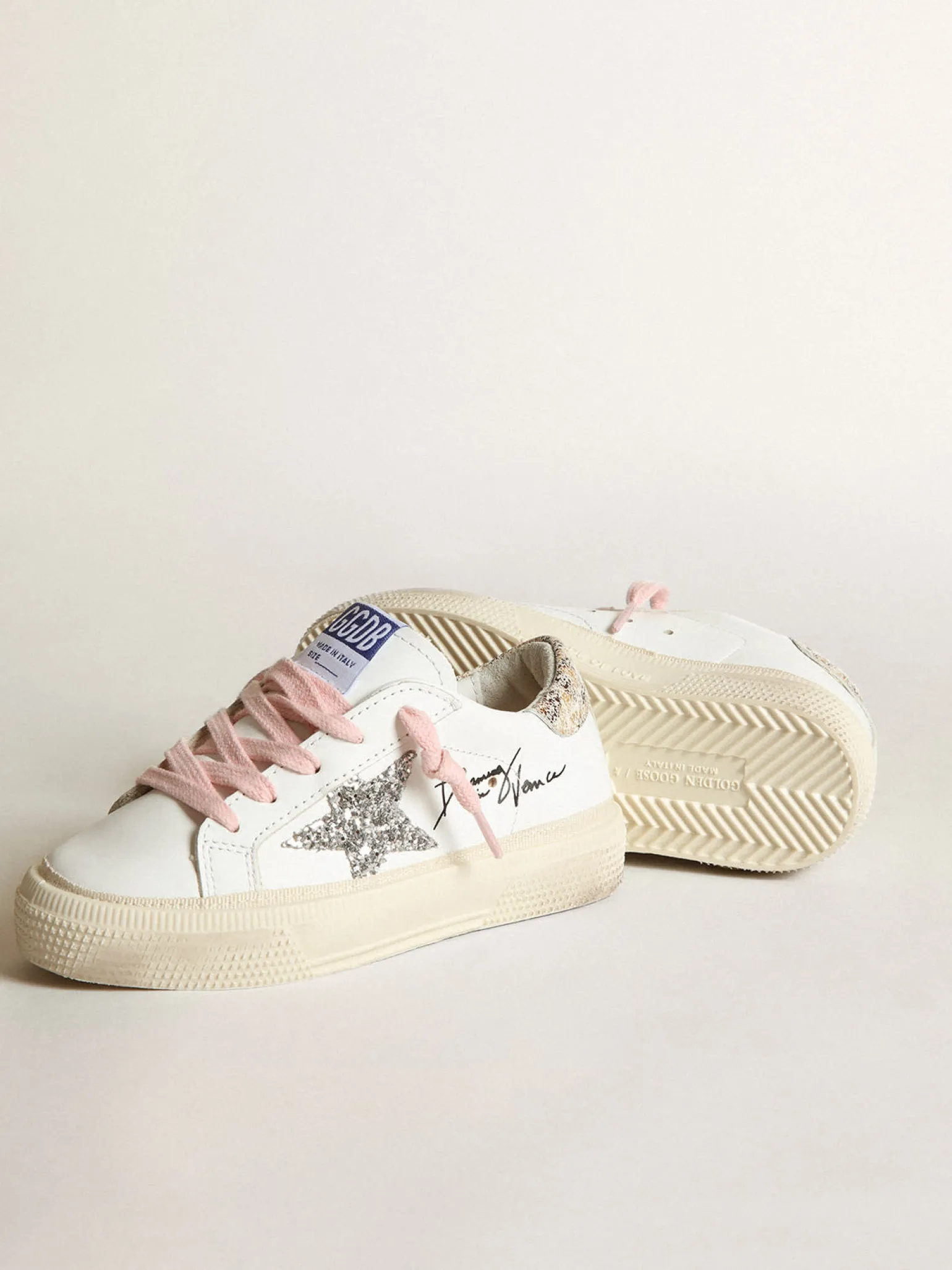 Store Young May com estrela de glitter prateado e talão estampa de leopardo Meninas (4-10 anos)