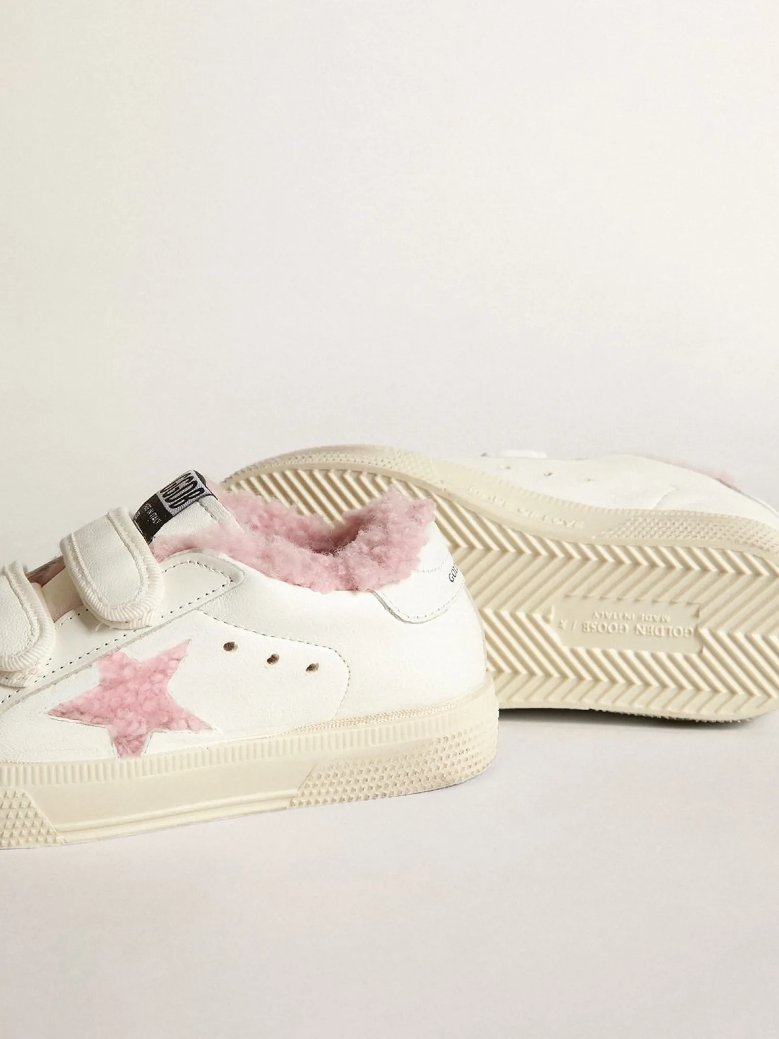 New Young May School de napa branca com estrela e forro de shearling rosa Meninas (4-10 anos)